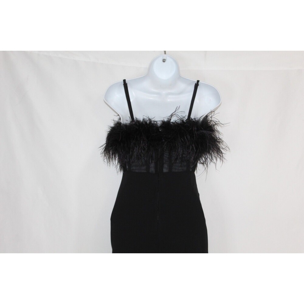 Dear Moon women's black formal gown size 1 stretch feather neckline corset ruche - Picture 10 of 15